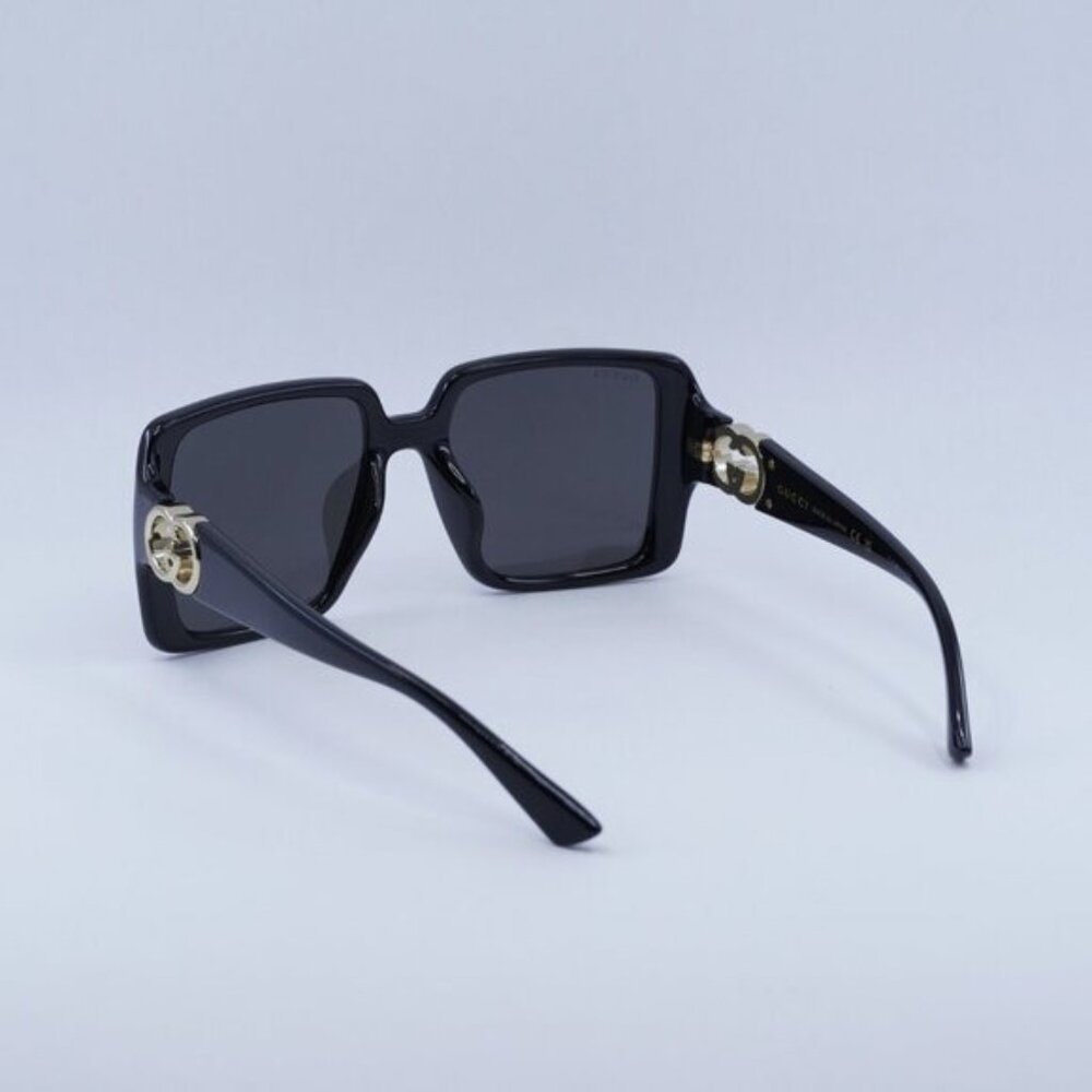Gucci GG1692SA 001 Sunglasses Shiny Black Square Frame, Grey Lenses - Picture 9 of 10